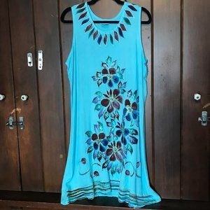 Adorable Blue Dress with hand-painted flowers